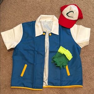 🪩 Pokemon Ash Costume - Vest with Red Cap and Green Gloves